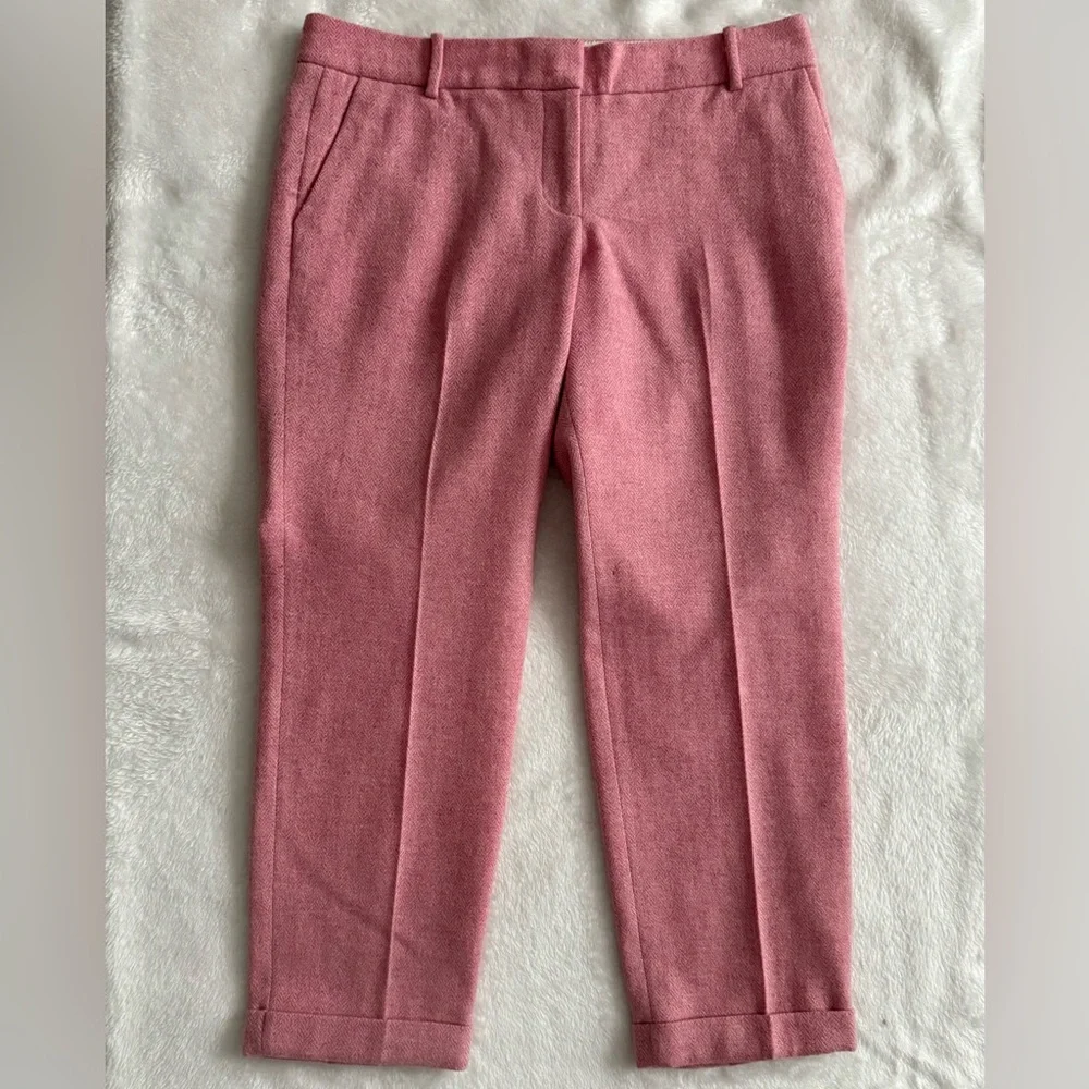 J.Crew Café Capri Pants Pink Herringbone Wool Cropped Trousers
